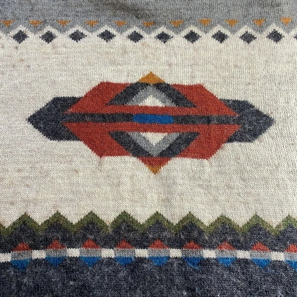 Aggio Vintage Mens Southwestern Geometric Wool Blend Crewneck Sweater Grey Large